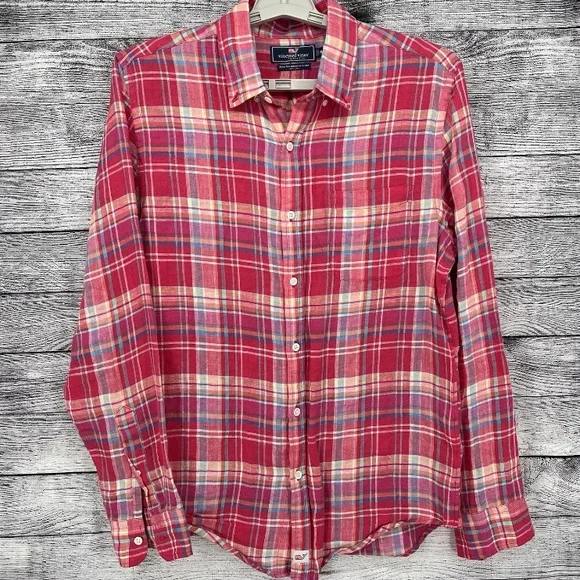 Vineyard Vines Slim Fit Linen Murray Shirt Plaid Medium EUC - Picture 2 of 4